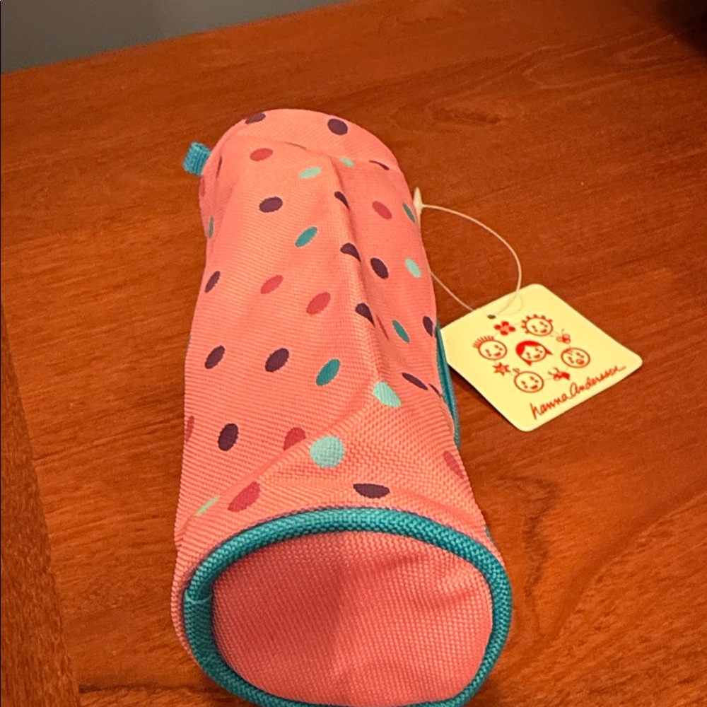 Hanna Andersson NWT Pink Polka Dot Pencil Case with Teal Trim - Picture 2 of 4